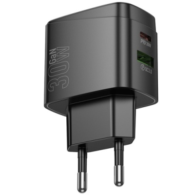 мережевий зарядний пристрій hoco cs61a 1usb/18w/qc3.0 + 1type-c/30w/pd (чорний) 