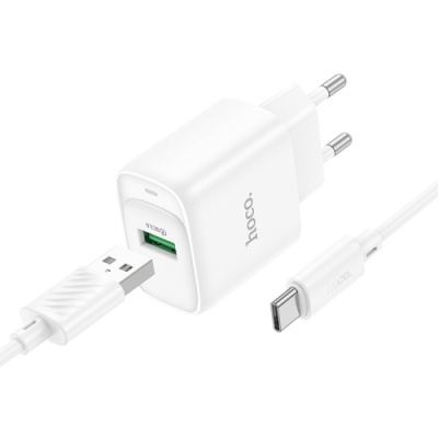 мережевий зарядний пристрій hoco c140a 1usb/18w/qc3.0 + (usb - type-c) (білий) 