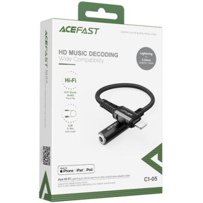 перехідник audio acefast c1-05 lightning - jack 3.5 (чорний) 