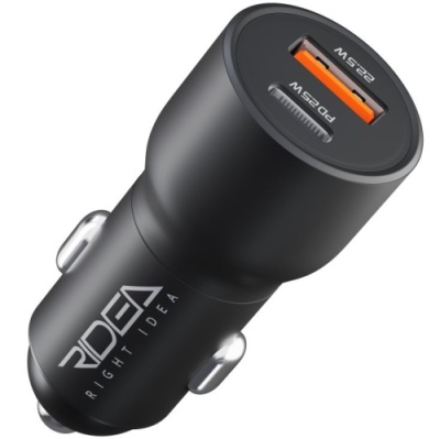 Автомобільний Зарядний Пристрій Ridea RCC-47114 QPow Pro 1USB/1USB-C PD/QC 47.5W+Type-C to Type-C (Чорний)