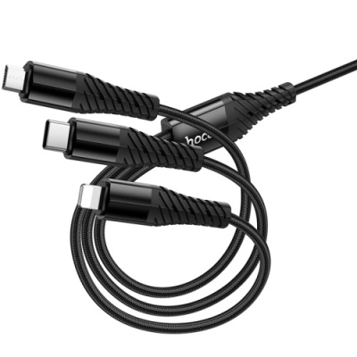 кабель hoco x123 3in1 usb/type-c - lightning + microusb + type-c 1м (чорний) 