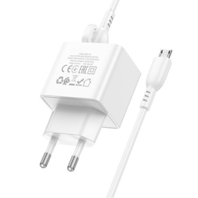 мережевий зарядний пристрій borofone bas11a 1usb/10.5w + (usb - microusb) (білий) 