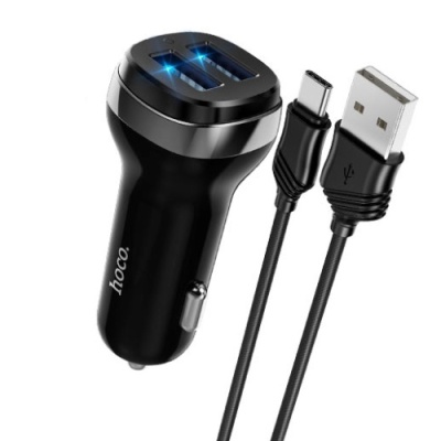 Автомобільний Зарядний Пристрій Hoco Z40 2USB/2.4A + (USB - Type-C) (Чорний)