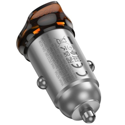 Автомобільний Зарядний Пристрій Hoco NZ16A PD25W+QC3.0 (1USB/1Type-C) (сірий)