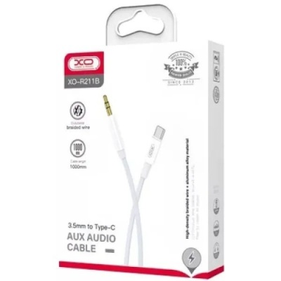 кабель aux xo nbr211b type-c male + 3.5 (male) 1m (білий) 