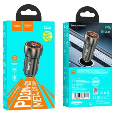 Автомобільний Зарядний Пристрій Hoco Z46A 1USB/18W/QC3.0 + 1Type-C/20W/PD (Сірий)