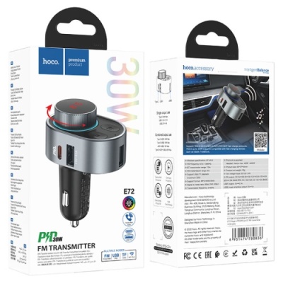 FM Модулятор Hoco E72 Alegria PD30W (Чорно-Сірий)