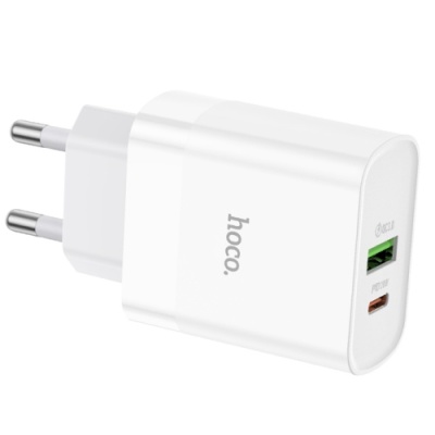 мережевий зарядний пристрій hoco nt9 1usb/18w/qc3.0 + 1type-c/20w/pd (білий) 