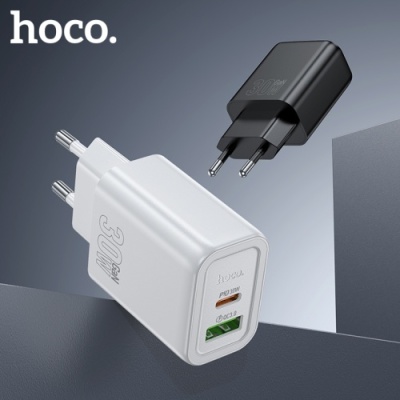 мережевий зарядний пристрій hoco n63 1usb/18w/qc3.0 + 1type-c/30w/pd (чорний) 