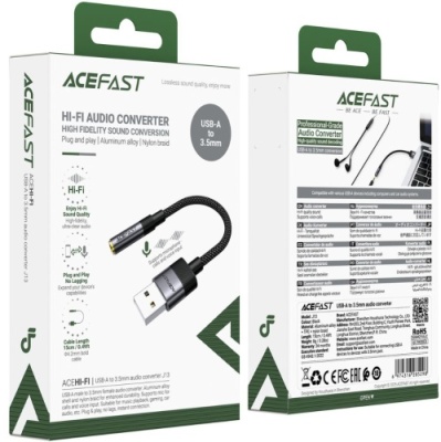 перехідник audio acefast j13 usb - jack 3.5 (чорний) 
