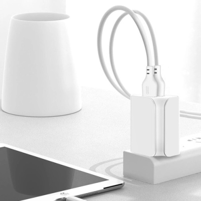мережевий зарядний пристрій xo l35d 2usb/2.1a + (usb - microusb) (бiлий) 