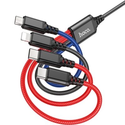 кабель hoco x76 4in1 usb - (lightning+microusb+type-c+type-c) 2.0a/1m (чорний) 