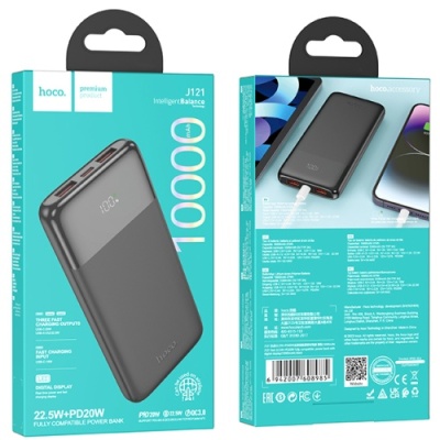 додаткова батарея power bank hoco j121 fast 22.5w+pd20w fully compatible with digital display 10000mah (чорний) 