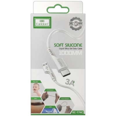 кабель earldom ec-174c soft silicone usb - type-c 3a/1m (білий) 
