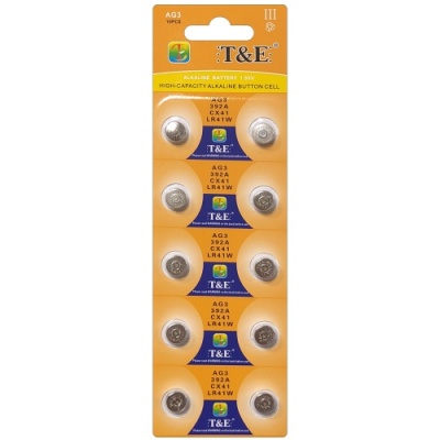 батарейка t&e ag3, lr41 (10шт) 