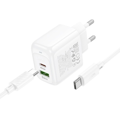 мережевий зарядний пристрій hoco cs55a 1usb/18w/qc3.0 + 1type-c/30w/pd + (type-c - type-c) (білий) 