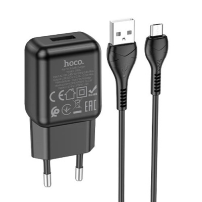 мережевий зарядний пристрій hoco c96a 1usb/2.1a + (usb - microusb) (чорний) 