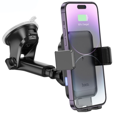 Автотримач Hoco HW9 Climber з безпровідний зарядним пристроєм (Чорний)