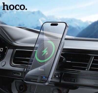 Автотримач Hoco HW19 з безпровідним зарядним пристроєм (Чорний)