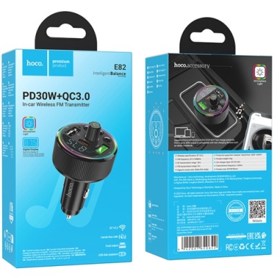 FM Модулятор Hoco E82 (PD30W+QC3.0) (Чорний)