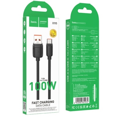 кабель hoco x115 surpass 100w usb - type-c 1m (чорний) 