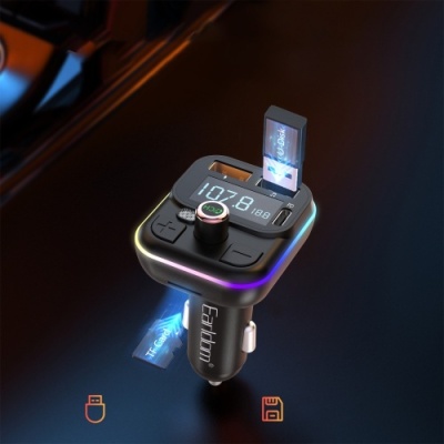 FM Модулятор Earldom ET-M86 PD18W/RGB 7 colors/1USB/1Type-C/1U-Disk/3.1A (Чорний)