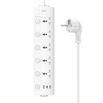 мережевий подовжувач xo wl19 5ac+usb-a+1usb-c 2m (бiлий) 