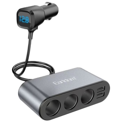 Розгалужувач прикурювача Earldom ET-CS2 (3порта + 2USB) 5V/3.1A/120W (Чорний)