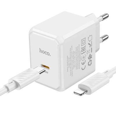 мережевий зарядний пристрій hoco cs13a 1type-c/20w/pd + (type-c - lightning) (бiлий) 