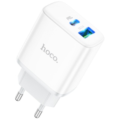 мережевий зарядний пристрій hoco c105a 1usb/18w/qc3.0 + 1type-c/20w/pd (білий) 