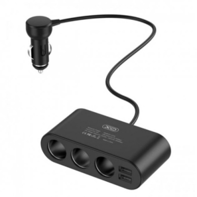 Розгалужувач прикурювача XO CC40 6A 60W (3 порта + 2USB) (Чорний)