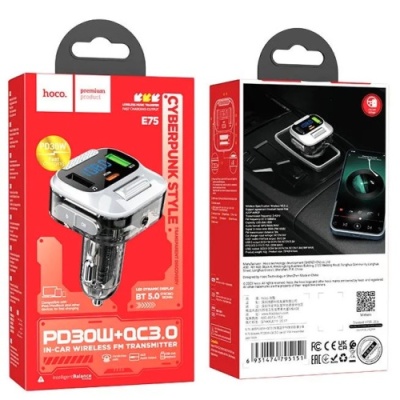 FM Модулятор Hoco E75 Bravery PD30W+QC3.0 car BT FM transmitter (Чорний)