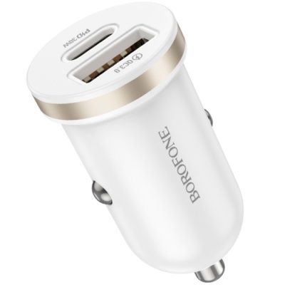 Автомобільний Зарядний Пристрій Borofone BZ22 1USB/18W/QC3.0 + 1Type-C/30W/PD (Бiлий)