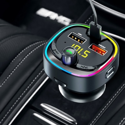 FM Модулятор SkyDolphin SZ21 Aluminium/Bluetooth/TF Card/LED/2USB/3.1A/18W (Чорний)