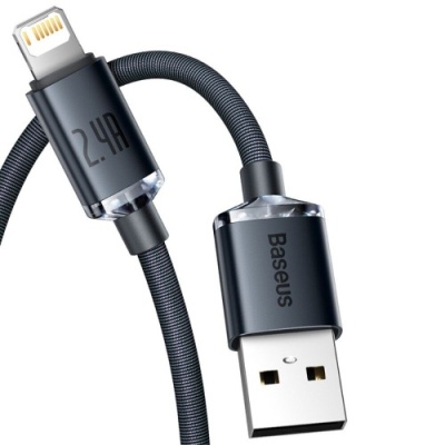 кабель baseus crystal shine usb - lightning 2.4a/1.2m (cajy000001) (black) 
