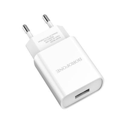 мережевий зарядний пристрій borofone ba20a 1usb/2.1a (білий) 