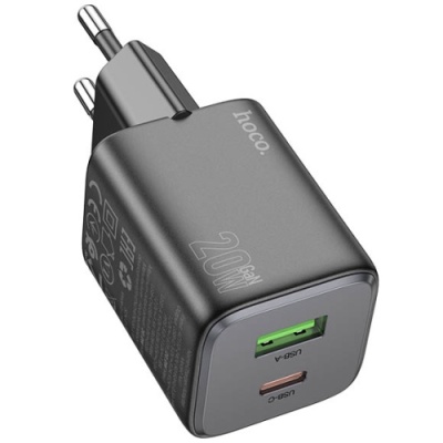 мережевий зарядний пристрій hoco n41 1usb/18w/qc3.0 + 1type-c/20w/pd (чорний) 