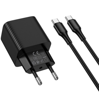 мережевий зарядний пристрій hoco cs83a 1usb/18w/qc3.0 + 1type-c/20w/pd + (type-c - type-c) (чорний) 