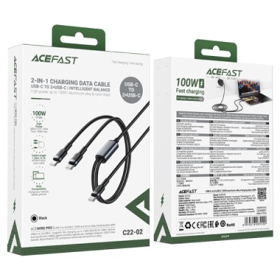кабель acefast c22-02 type-c-2type-c (1.2м) 100w (чорний) 