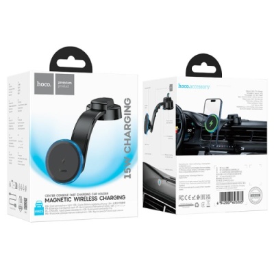 Автотримач Hoco HW25 Magnetic Ring Wireless 15W (Чорний)