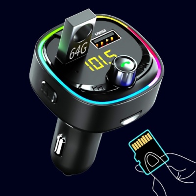 FM Модулятор SkyDolphin SZ21 Aluminium/Bluetooth/TF Card/LED/2USB/3.1A/18W (Чорний)