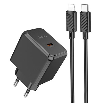 мережевий зарядний пристрій hoco cs13a 1type-c/20w/pd + (type-c - lightning) (чорний) 