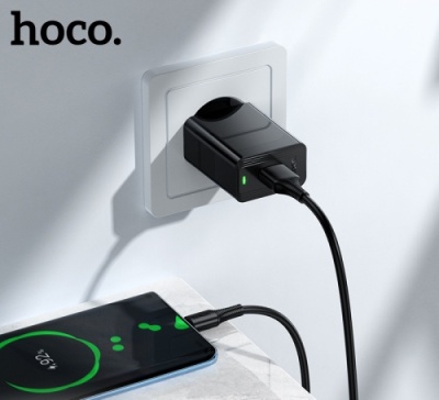 мережевий зарядний пристрій hoco cs92a 1usb/18w/qc3.0 + (usb - type-c) (чорний) 