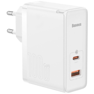 мережевий зарядний пристрій baseus gan5 fast charger (ccgp090202) 1usb/60w/qc4.0 + 1type-c/100w/pd + (type-c - type-c) (білий) 