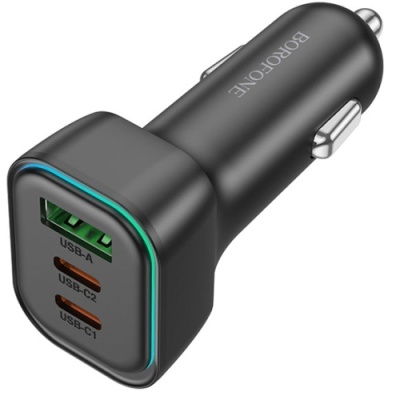 Автомобільний Зарядний Пристрій Borofone BZ28C 2Type-C/30W+30W/PD + 1USB/18W/QC3.0 (Чорний)