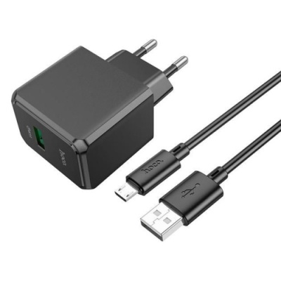 мережевий зарядний пристрій hoco cs12a 1usb/18w/qc3.0 + (usb - microusb) (чорний) 