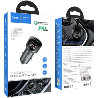 Автомобільний Зарядний Пристрій Hoco Z42 1USB/18W/QC3.0 + 1Type-C/20W/PD (Сірий)