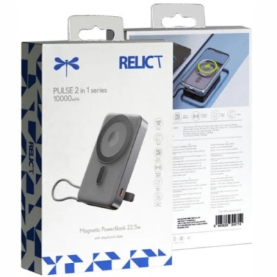 додаткова батарея power bank relict pulse 2 in 1 10000 mah magsafe 22.5w (rlctpb-000001899) grey 