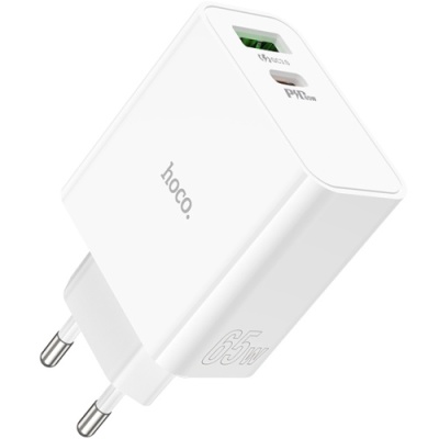 мережевий зарядний пристрій hoco c113a pd65w+ qc3.0 (1usb/1type-c) (білий) 