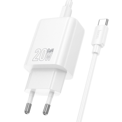 мережевий зарядний пристрій hoco n61 1usb/18w/qc3.0 + 1type-c/20w/pd + (type-c - type-c) (білий) 